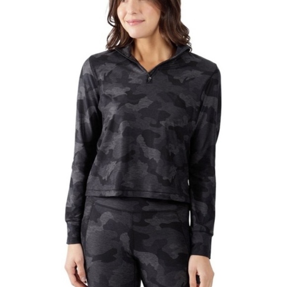 Yogalicious Lux Camo Black Gray Soft Performance Half Zip Top Jacket Size mall - Picture 1 of 8